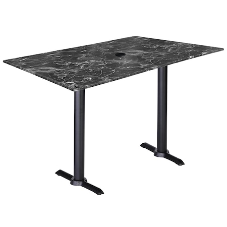 Holland Bar Stool Co Two 30 Tall Blk Table Bases w22 Foot, 30x48 Blk Marble Top wUmbrella Hole, IndoorOutdoor OD211EB-30BWODS3248BMU